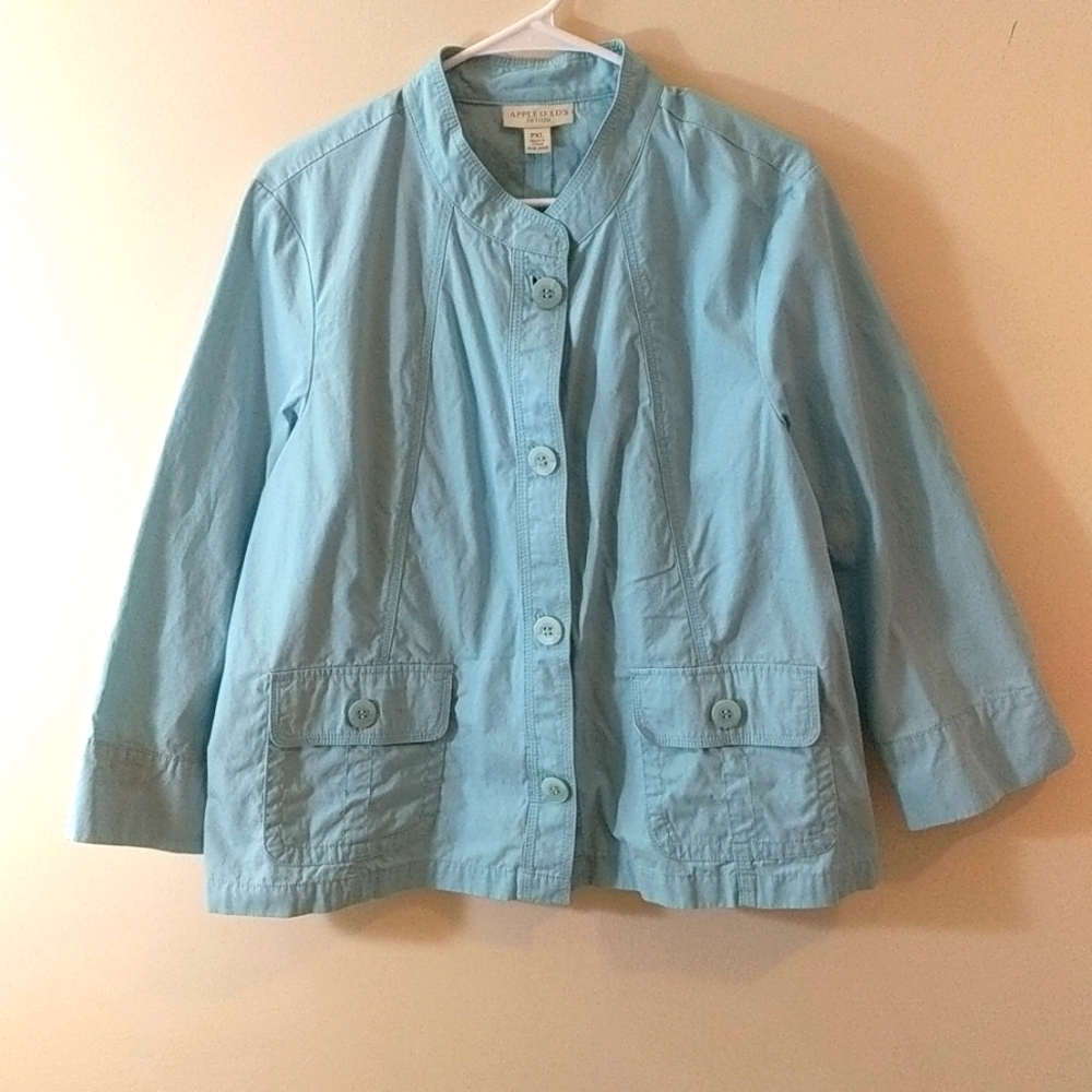 Appleseed's Petites Light Blue Button Jacket